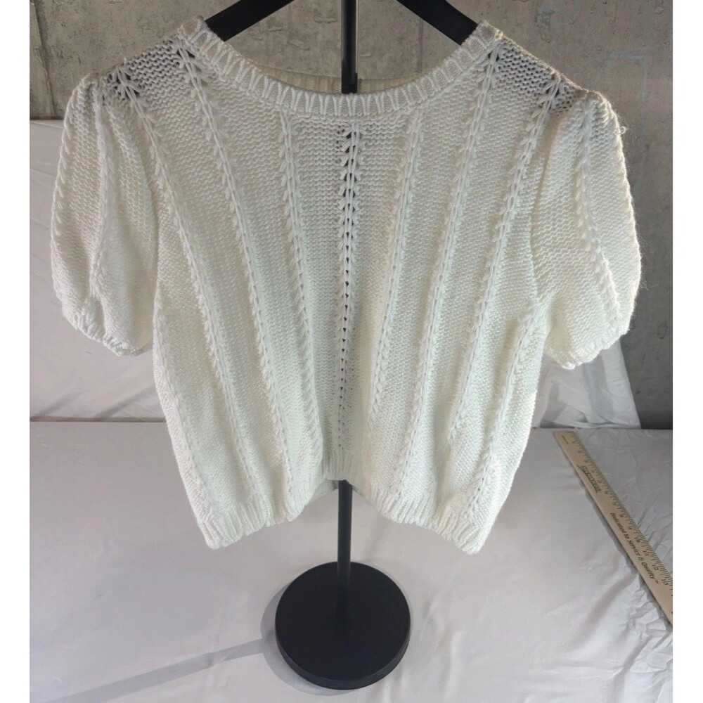Cream Cable Knit Crop Sweater Top Short Sleeve Minimalist Lux Women’s L Classic